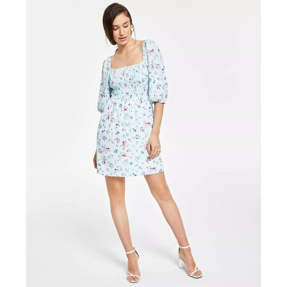Bar III Dresses & Skirts - Bar III Womens Medium Floral Printed Smocked Convertible Mini Dress in Blue $99